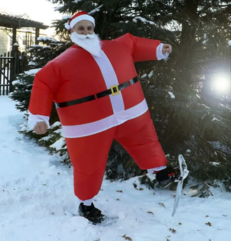 Inflatable Christmas Santa Claus Costume Dress Suit with Wig beard and Hat 