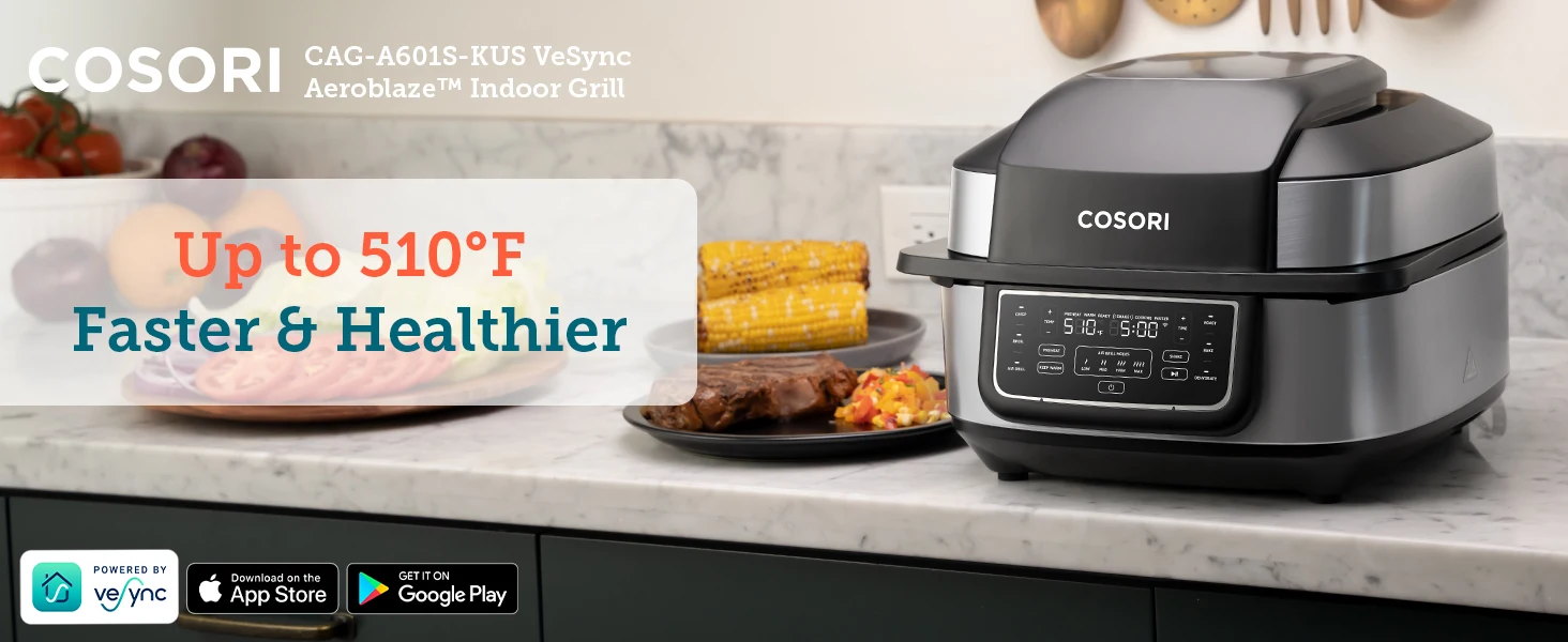 The air fryer and indoor grill combo can reach up to Fahrenheit 510, which is faster and healthier.