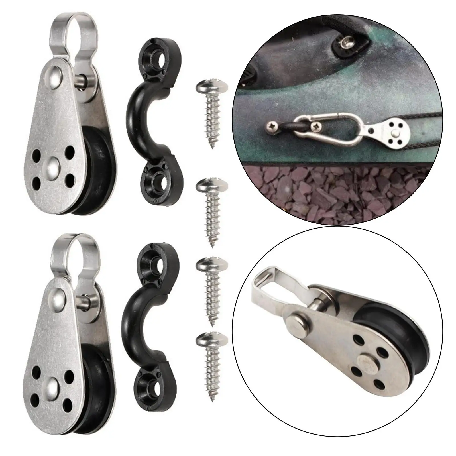 Durable Kayak Anchor Trolley Kit 2 Pulley Blocks W/ Screws C Type Buckle