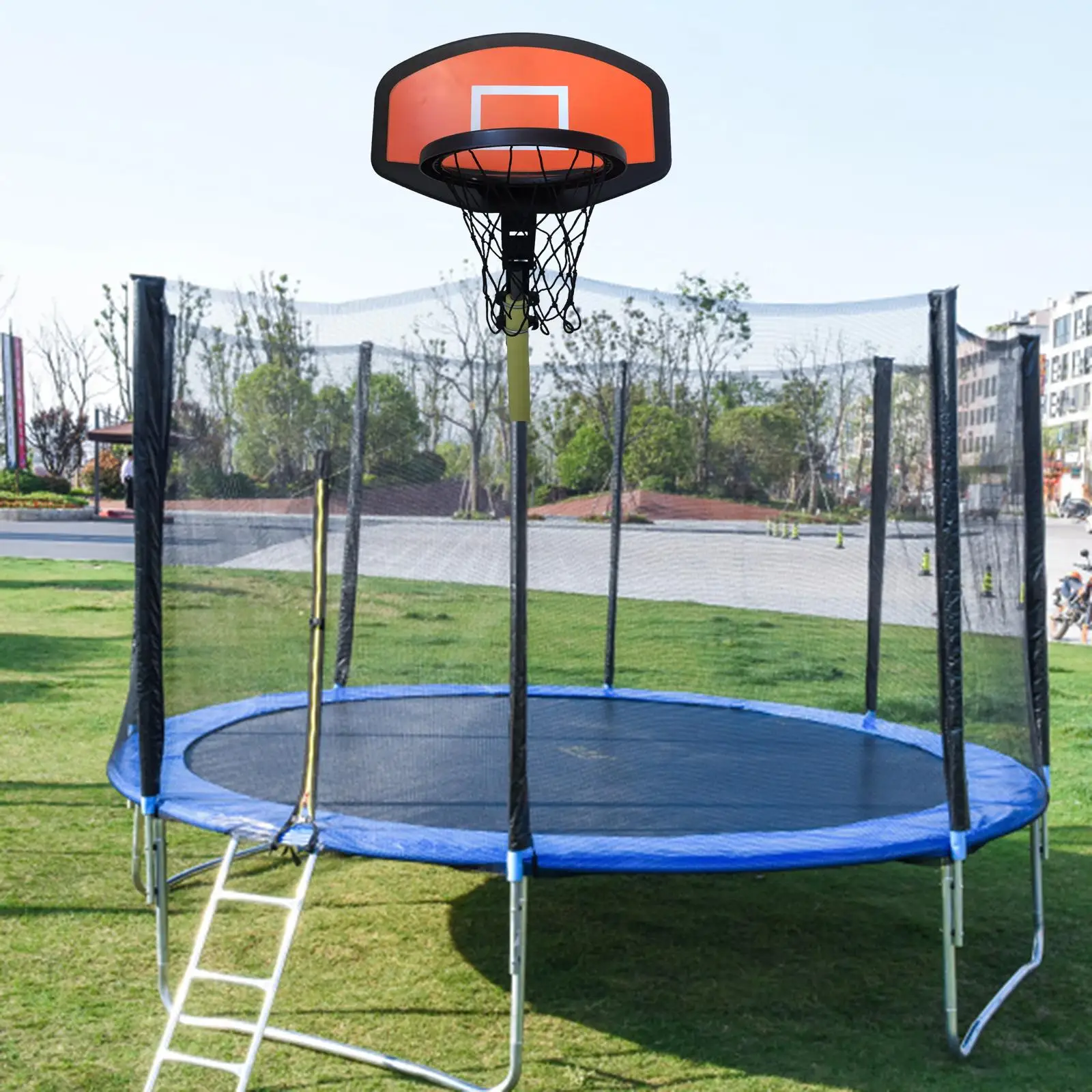 Trampoline Basketball Hoop Basketball Frame Replacement Trim Basketball Backboard for Game Backyard Garden All Ages Curved Pole