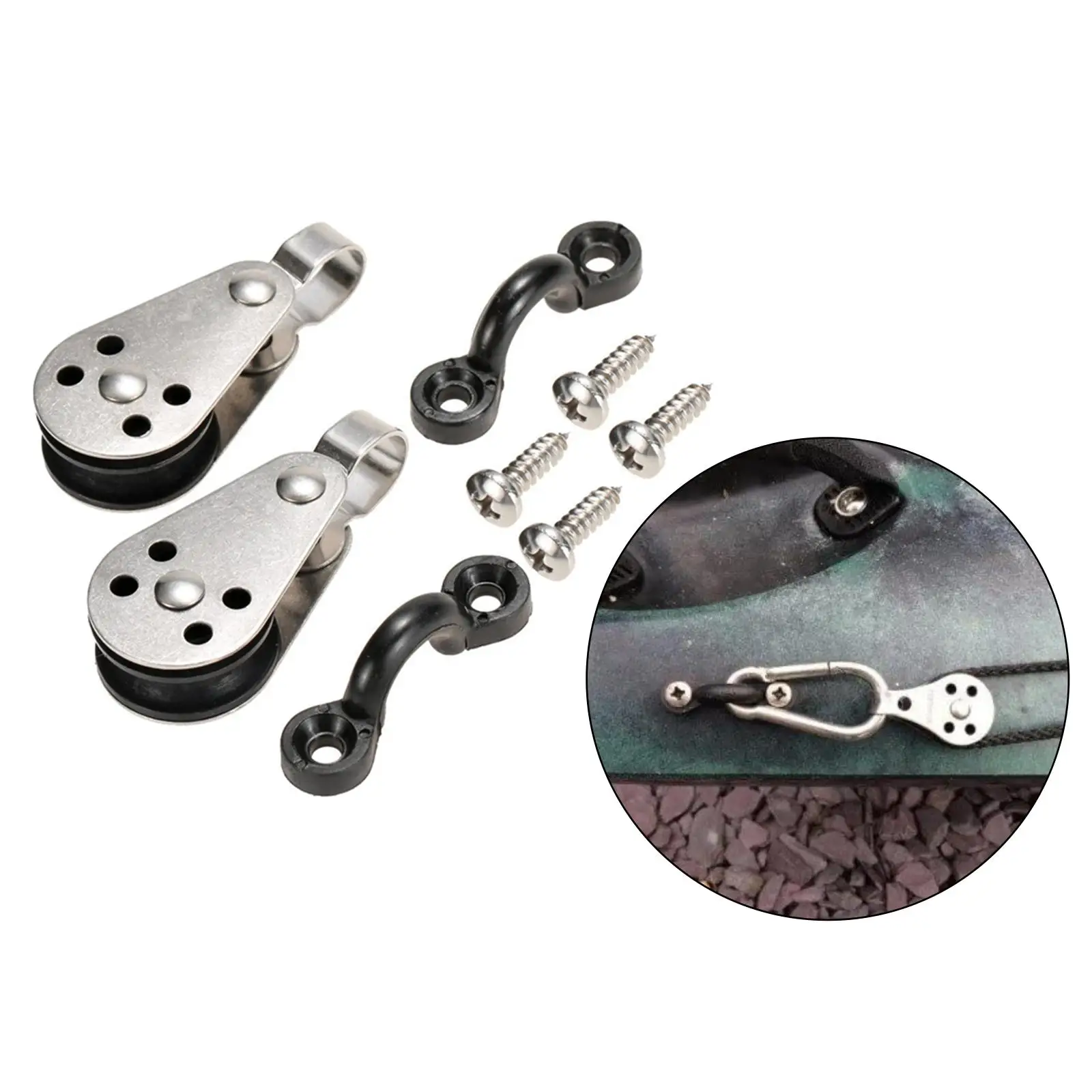 Durable Kayak Anchor Trolley Kit 2 Pulley Blocks W/ Screws C Type Buckle