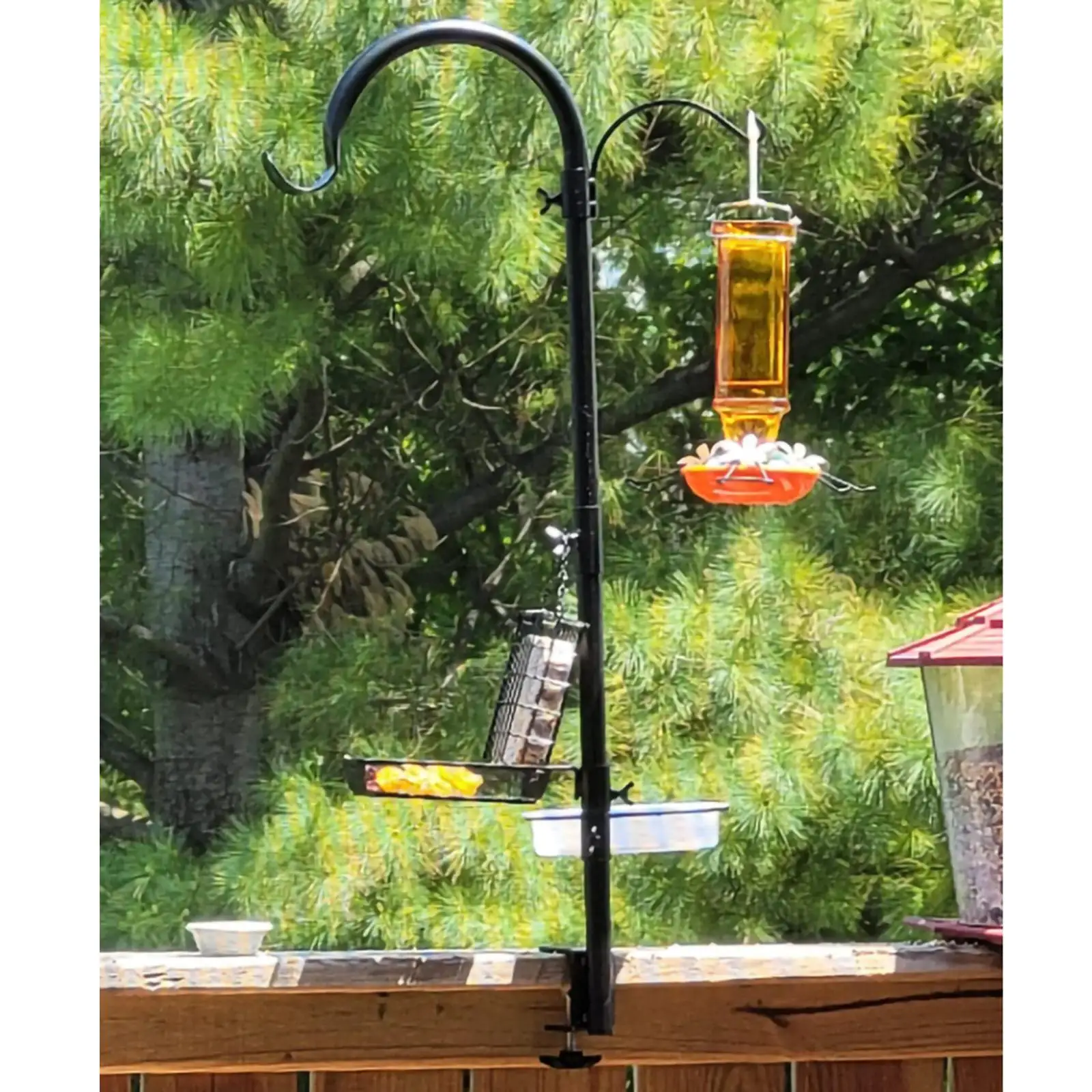 Deluxe Deck Hook Bird Feeder Pole Railing Porch Patio Multi Feeding Station