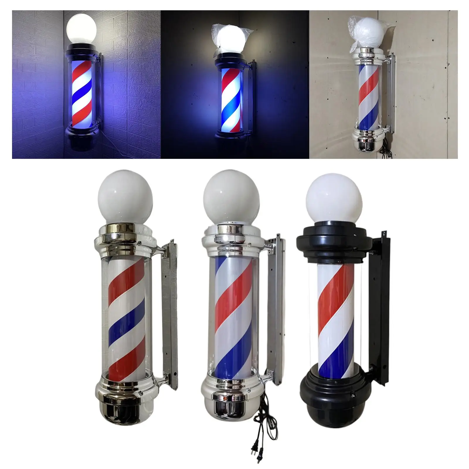 Barber Pole LED Light Rotating Hair Salon Shop Sign Light Party Wall Lamp for Outdoor