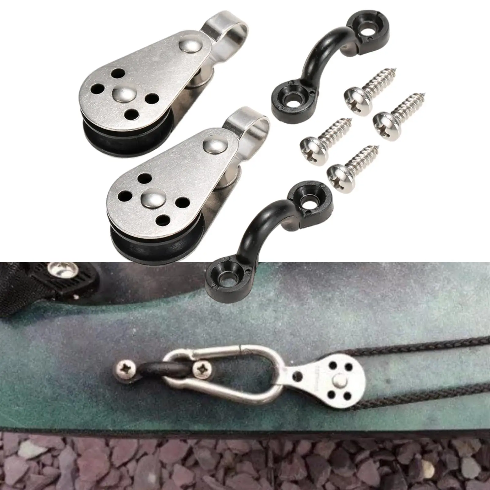 Durable Kayak Anchor Trolley Kit 2 Pulley Blocks W/ Screws C Type Buckle