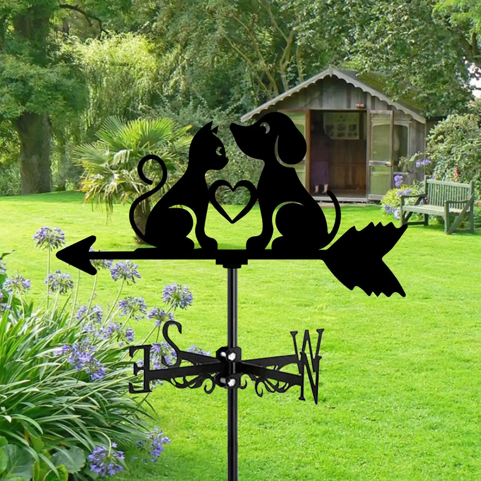 Dog Cat Silhouette Yard Roof Garden Weathervane Metal Wind Vane Wind Direction Indicator for Barn Gazebo Garage Farm Cupola