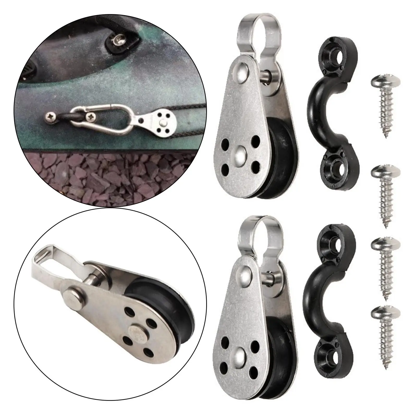 Durable Kayak Anchor Trolley Kit 2 Pulley Blocks W/ Screws C Type Buckle