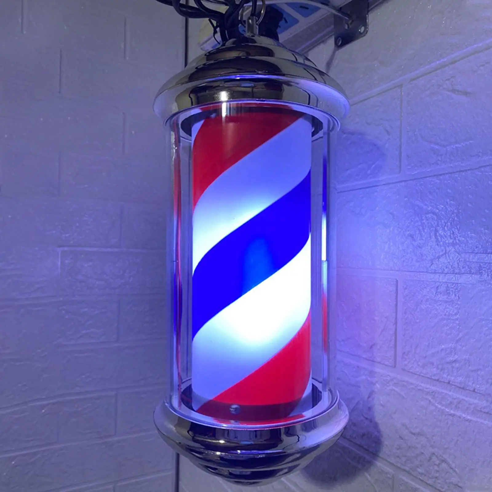 Barber Pole Light Rotating Hair Salon Shop Sign Stripe Windproof Water Resistant Rainproof LED Light for Entrance Indoor