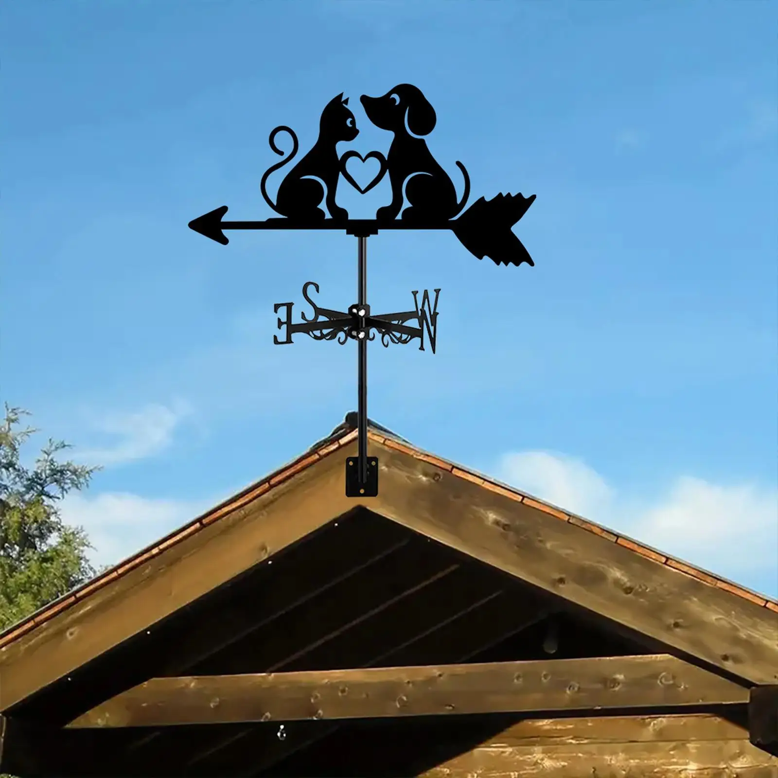 Dog Cat Silhouette Yard Roof Garden Weathervane Metal Wind Vane Wind Direction Indicator for Barn Gazebo Garage Farm Cupola