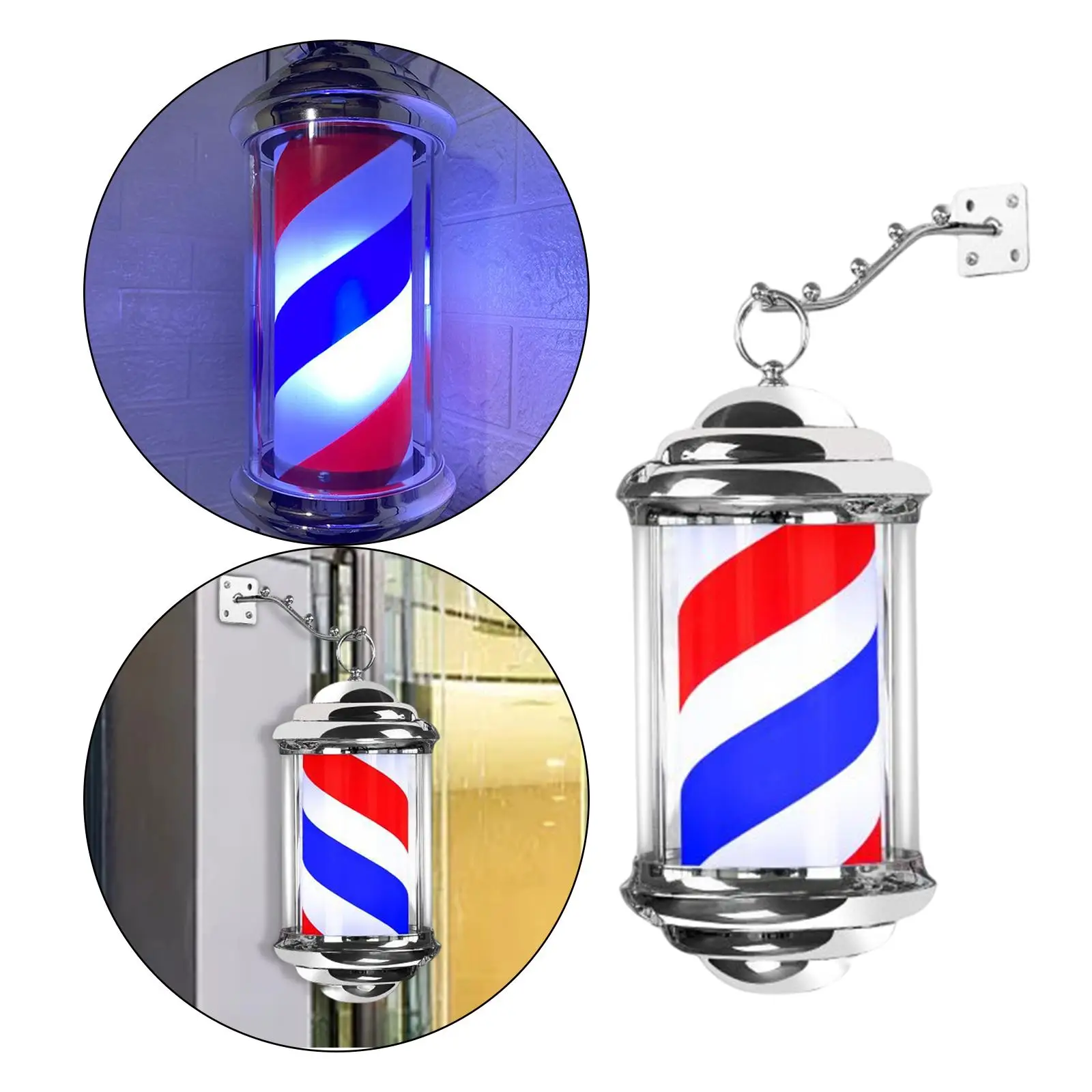 Barber Pole Light Rotating Hair Salon Shop Sign Stripe Windproof Water Resistant Rainproof LED Light for Entrance Indoor