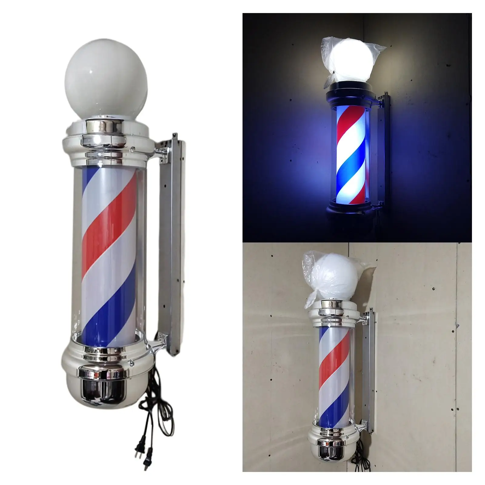 Barber Pole LED Light Rotating Hair Salon Shop Sign Light Party Wall Lamp for Outdoor