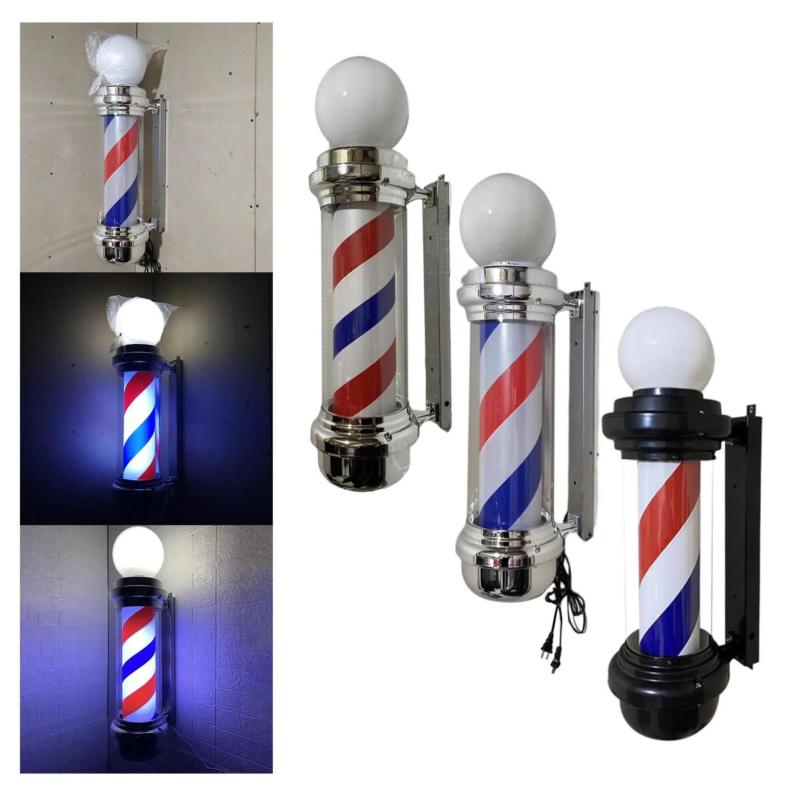 Barber Pole LED Light Rotating Hair Salon Shop Sign Light Party Wall Lamp for Outdoor