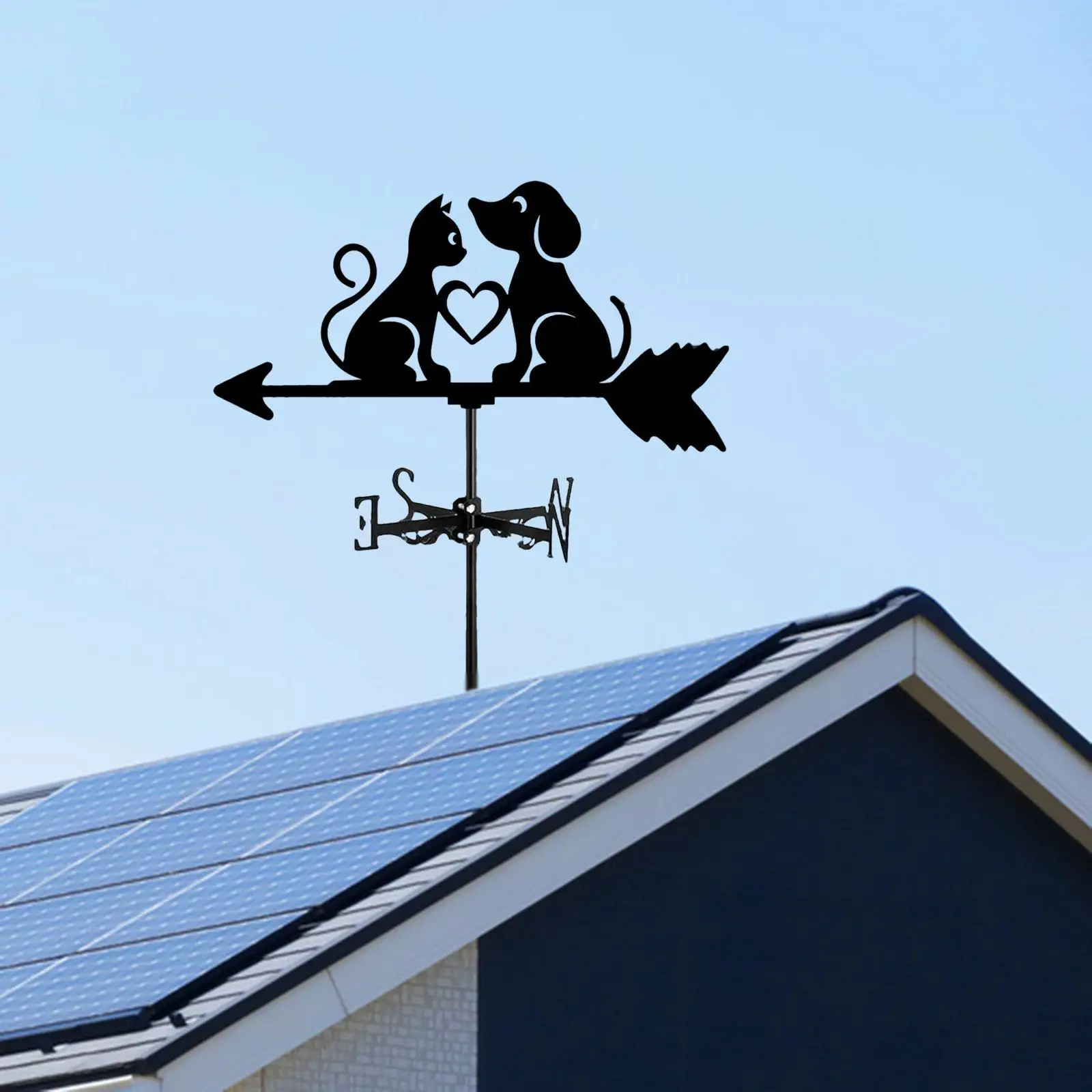 Dog Cat Silhouette Yard Roof Garden Weathervane Metal Wind Vane Wind Direction Indicator for Barn Gazebo Garage Farm Cupola