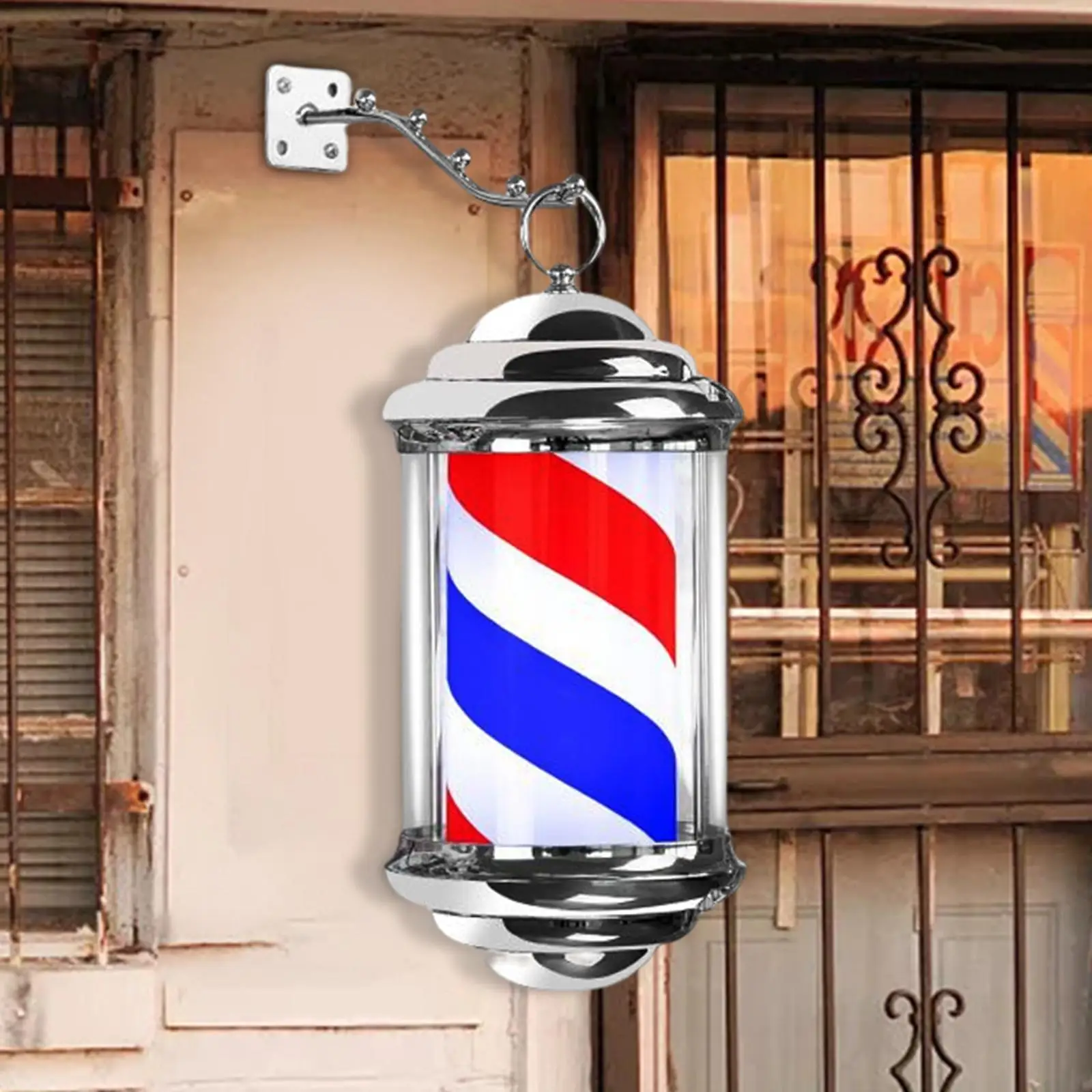 Barber Pole Light Rotating Hair Salon Shop Sign Stripe Windproof Water Resistant Rainproof LED Light for Entrance Indoor